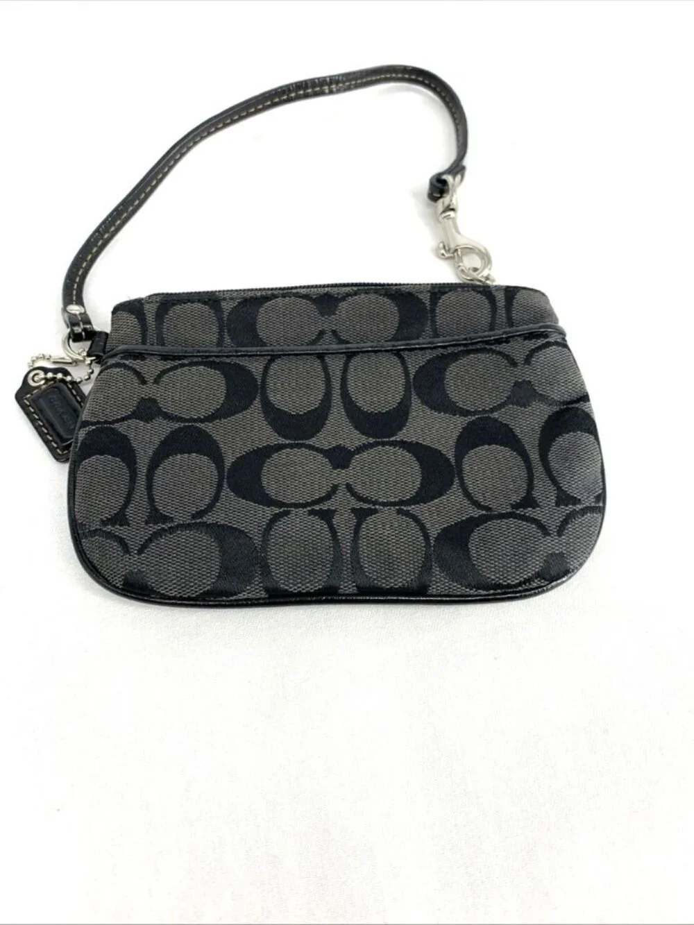 Coach Signature Wristlet Brown Canvas Brown Leather Trimming Small 6.5